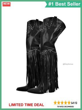 Fringe Western Thigh High Cowboy Boots Over Knee Wide Calf